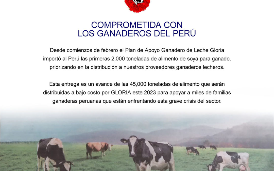 Gloria brindará apoyo a ganaderos lecheros con alimento para bovinos